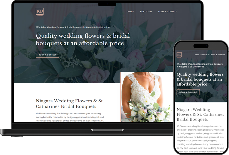 Niagara web design project: the KD Flowers wedding florist website