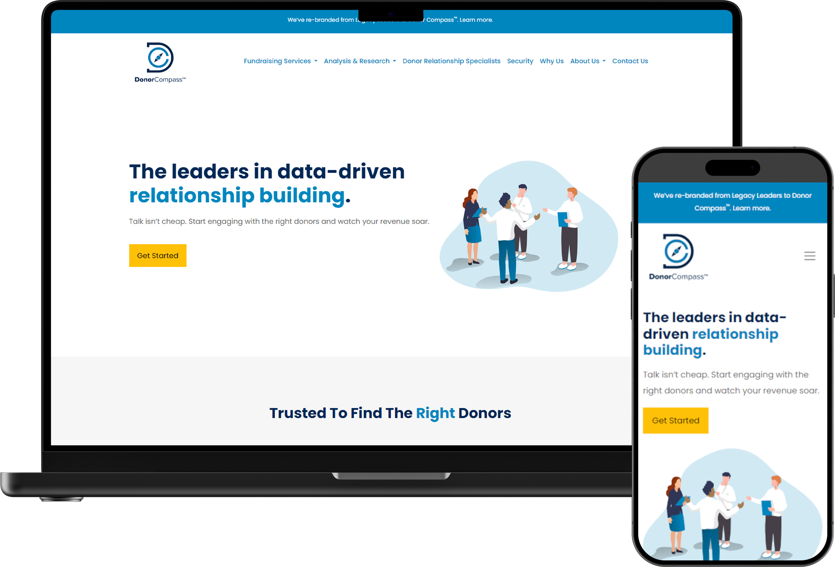 Donor Compass website for a donor-data platform used by nonprofits across North America