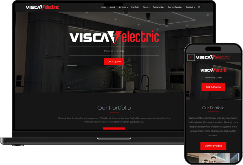 Website design for VISCA Electric, an electrical contractor serving St. Catharines and Niagara