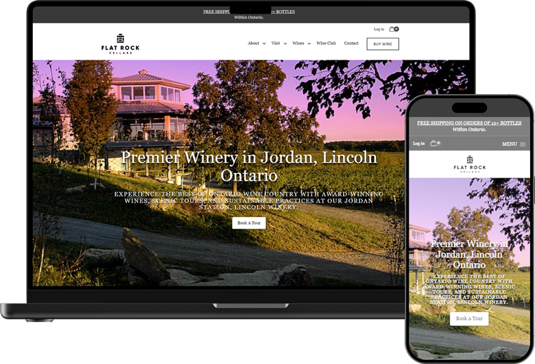 Flat Rock Cellars website by Infused Agency for a winery on the Niagara Escarpment