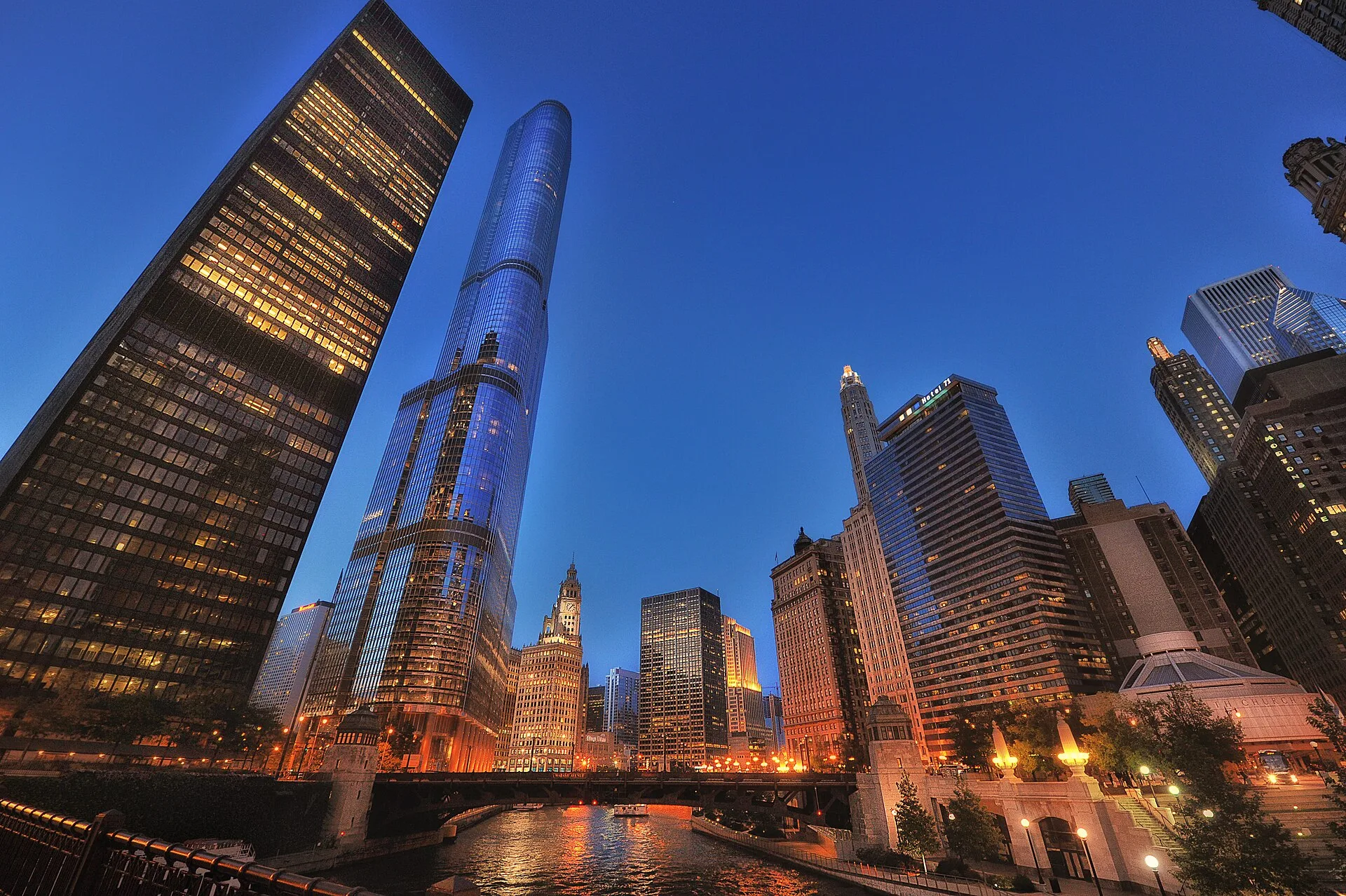 Downtown Chicago skyline at night