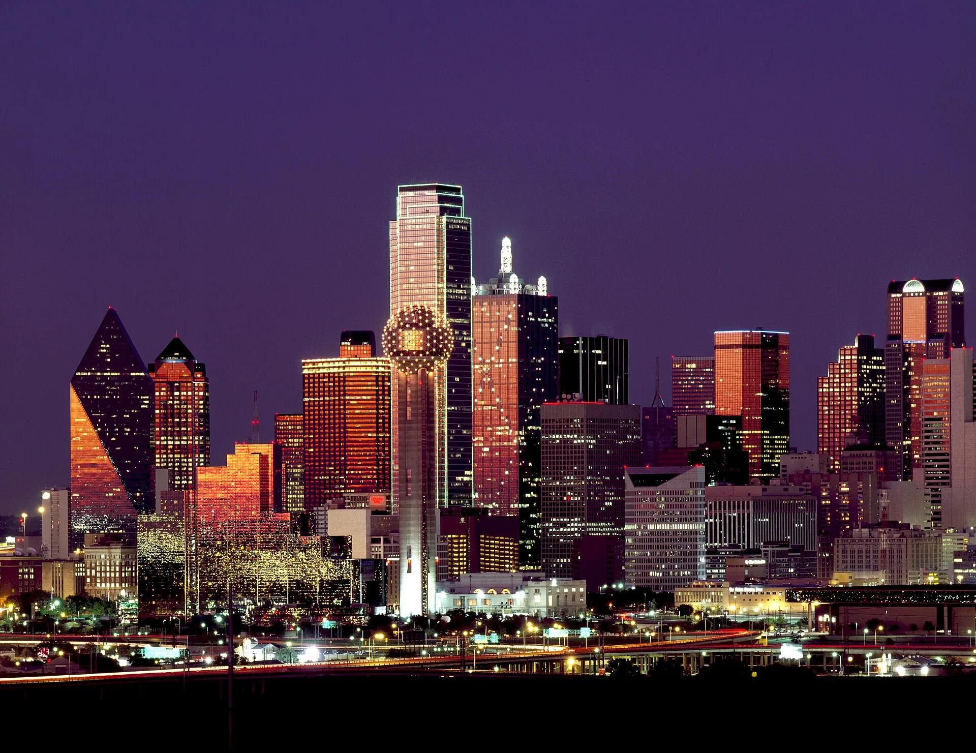 Downtown Dallas skyline at night