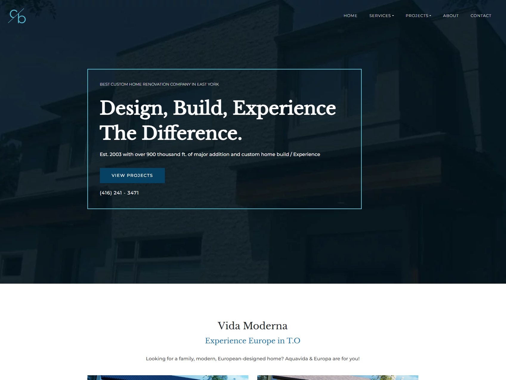 Cass-A-Bella Construction website designed by Infused Agency for a custom home builder