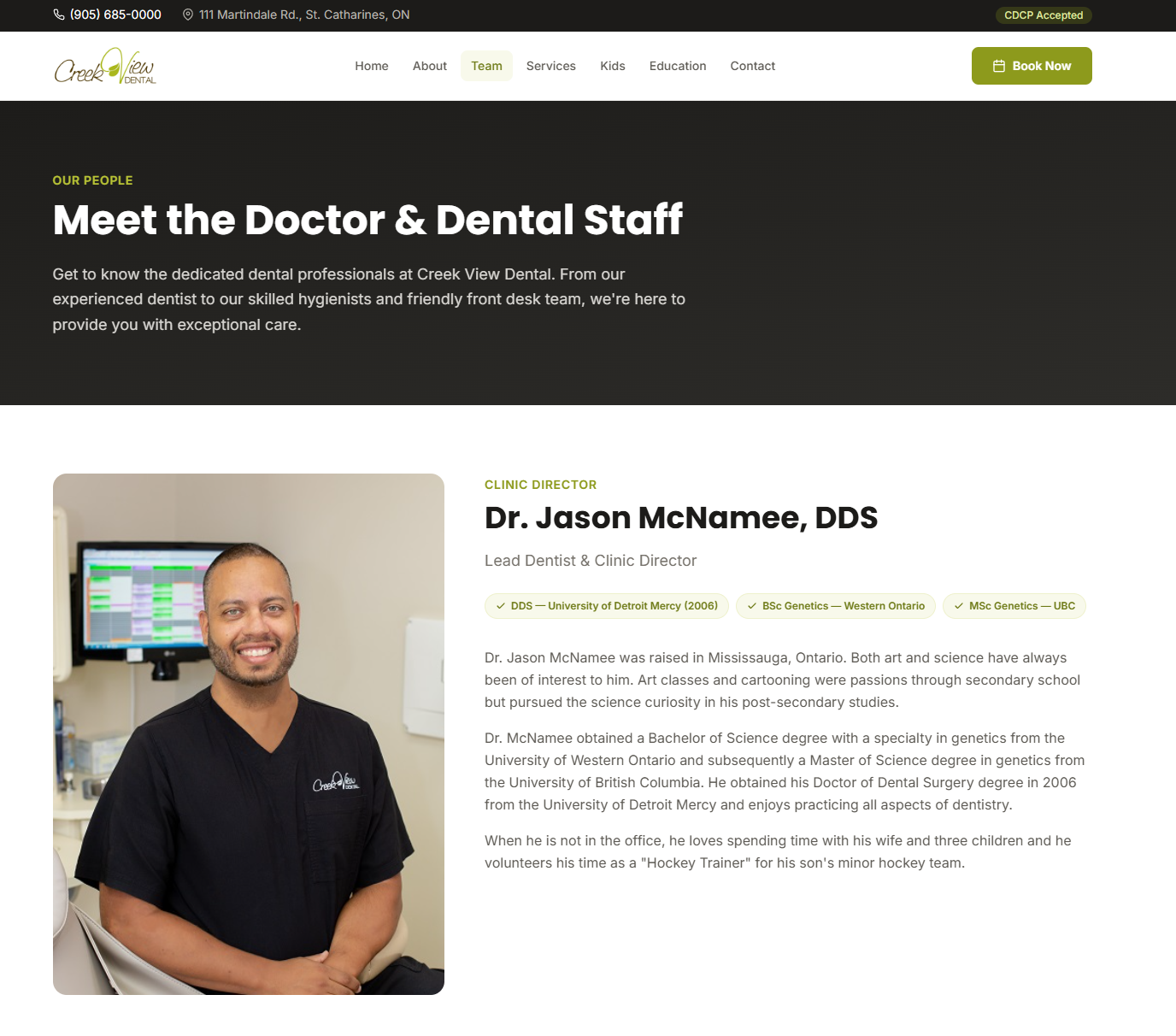 Creek View Dental website for a dental practice in St. Catharines