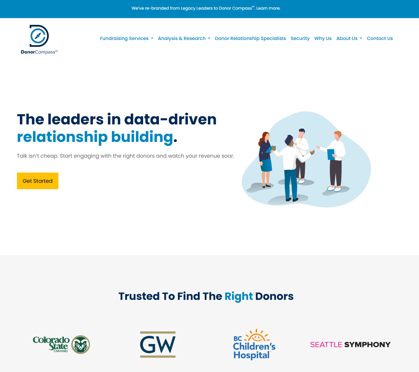 Donor Compass website for a donor-data platform used by nonprofits