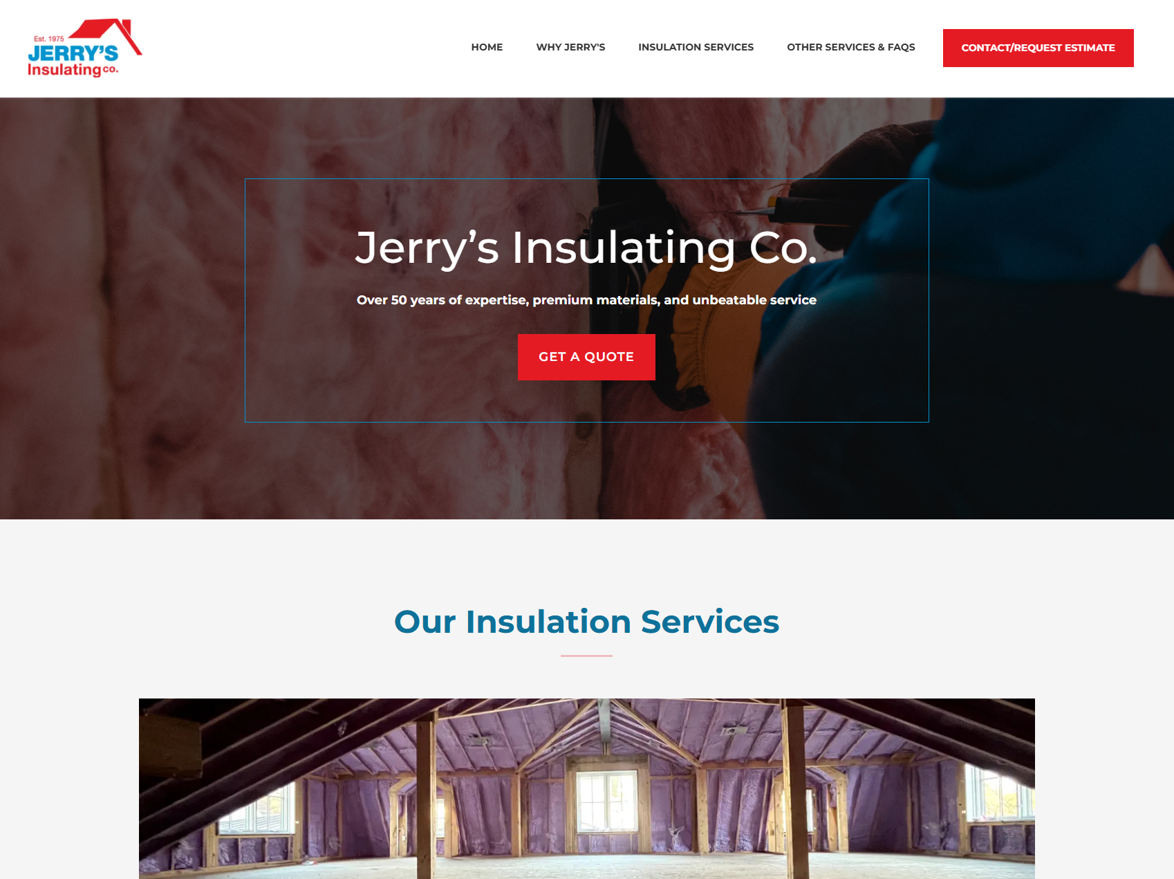 Jerry's Insulating website for an insulation contractor serving Niagara and Hamilton-Burlington