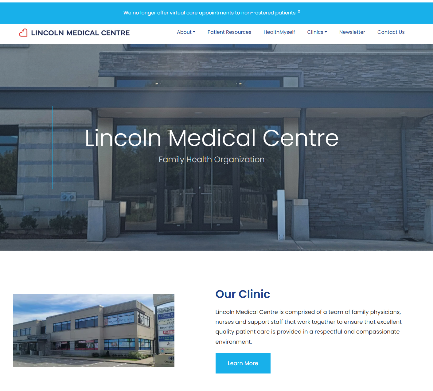 Lincoln Medical Centre website for a family medical practice in Niagara