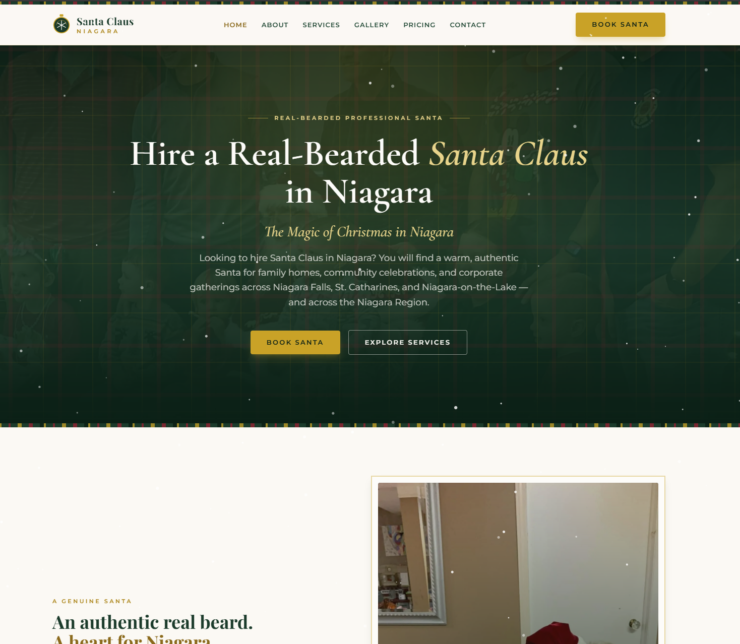 Santa Claus Niagara website for a professional Santa entertainer serving the Niagara Region